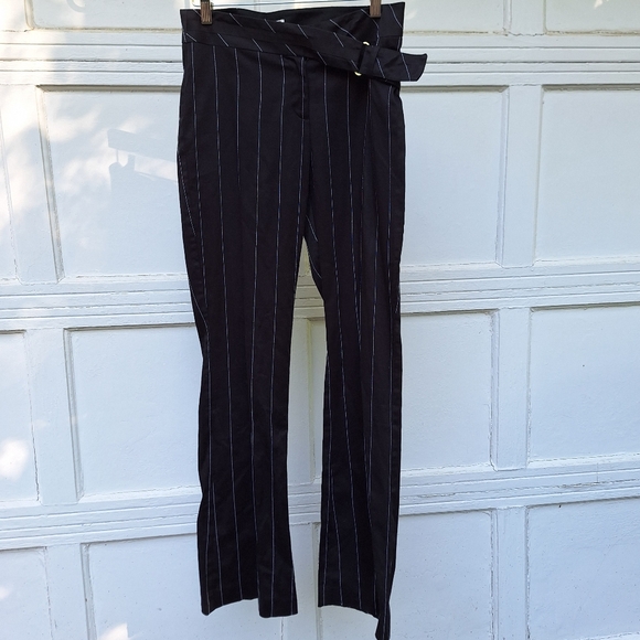 Cache Pin Stripe Low Riser Flared Leg Dressy Casual Vintage Pants Black White - Picture 10 of 12